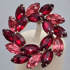 Cherry Ruby Red Pink Gemstone Crystal Vintage Brooch Pin Statement Estate Sale